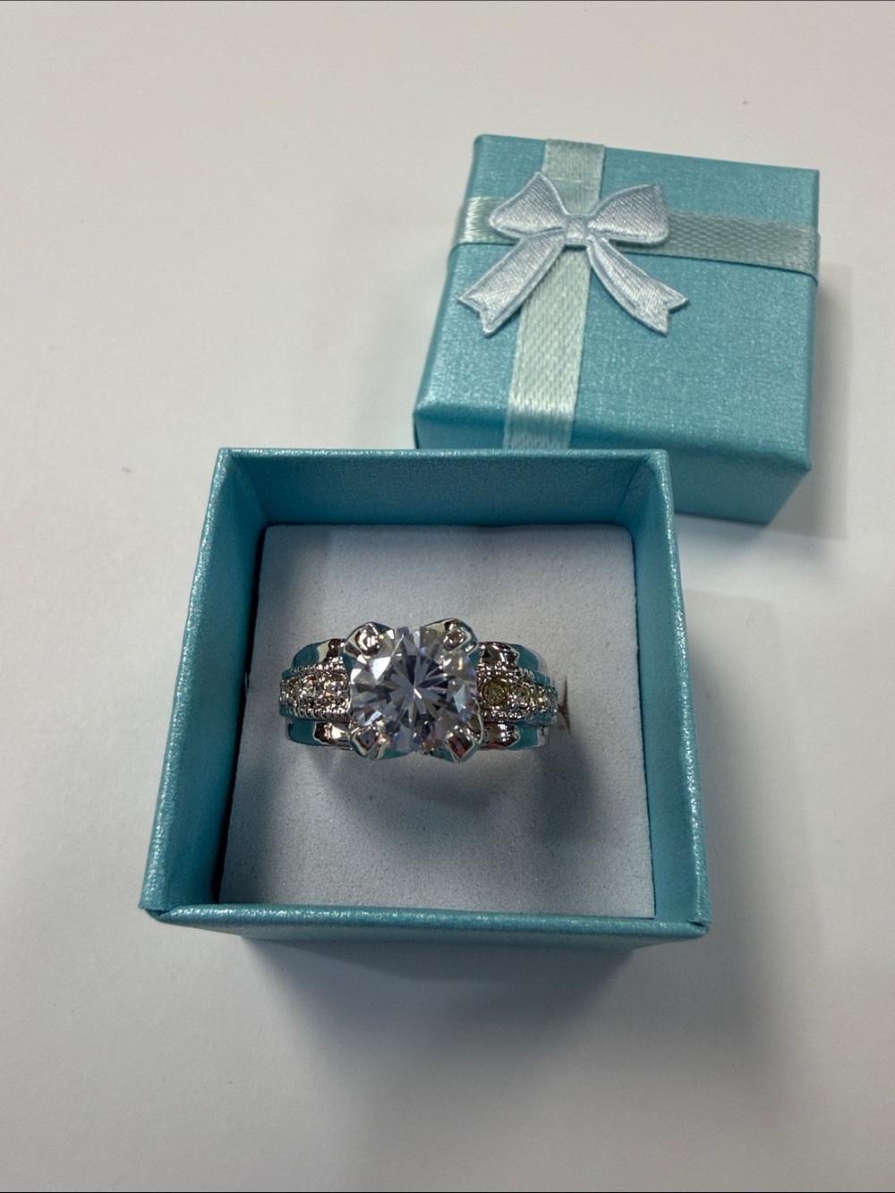 Silver-Tone Ring with Clear Crystal Solitaire